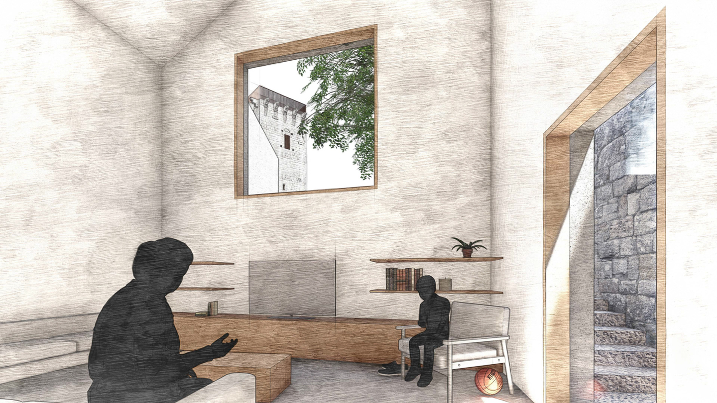 Perspective sur le salon de la maison du conservateur