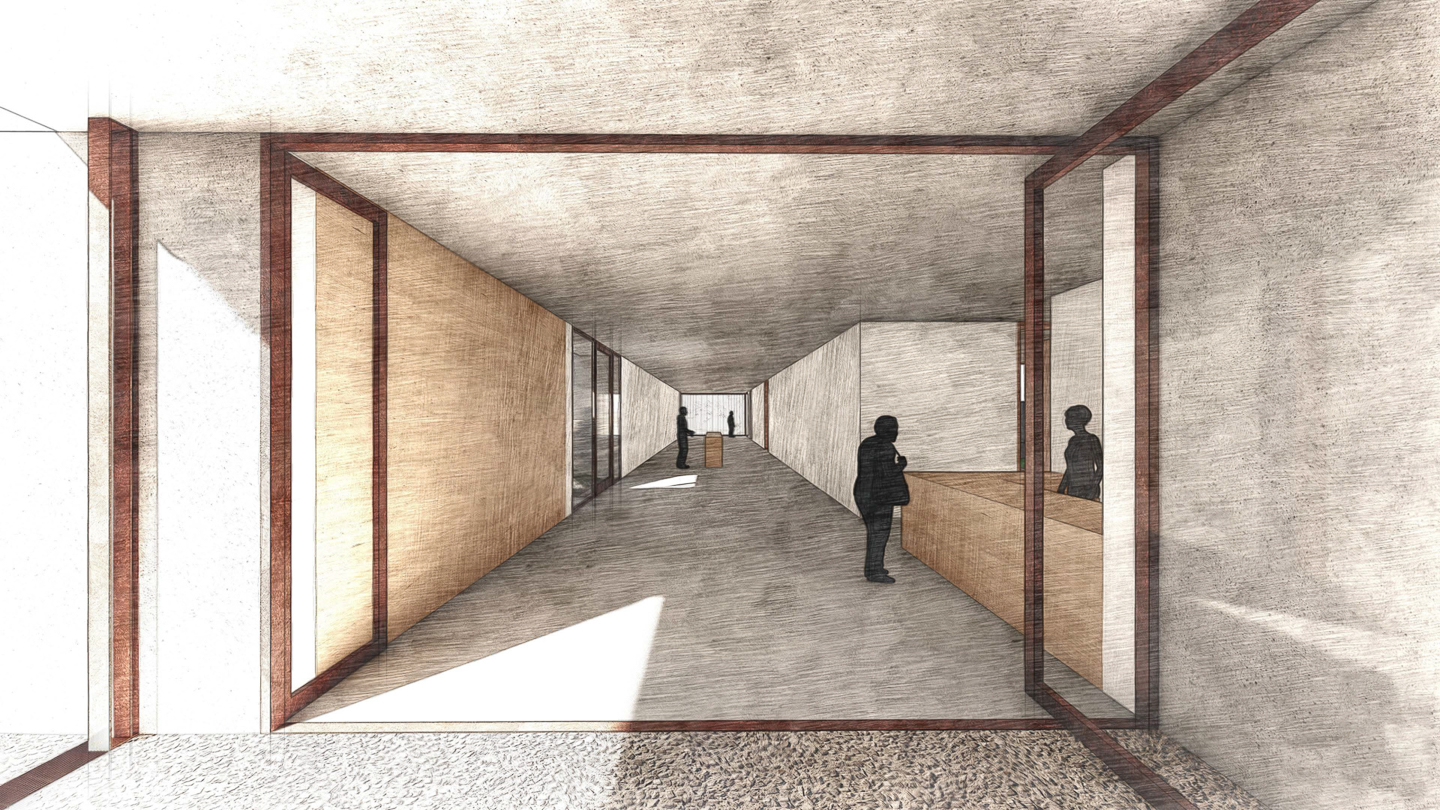 Perspective sur la galerie d'entrée du musée