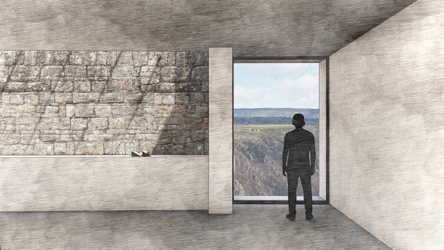 Perspective sur un percement sur le paysage depuis le musée